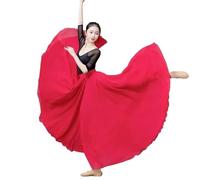 GBYUHAIJUN Women'S Skirts,Long Skirt 720 Degree Wide Dancing Skirt Chiffon Double Layer Semi-Long Dress Women's Solid Color Dance Skirt(Red,100cm)