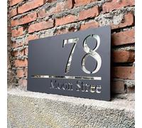 GBZHAOYAN 9.5x17.5inch Exterior House Number Sign Customized Acrylic House Sign Modern Door Number Plaque Street Name Waterproof Plate(Black,SILVER TEXT_15X28CM (6X11IN))
