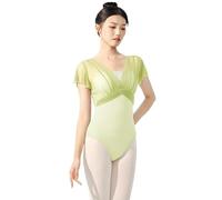 GBZIJIE Ballet Skirt Adult,Ballet Clothing Woman Women Ballet Leotards Dance Leotard Nylon Spliced Short Sleeve Pleats Bodysuit Adult Fake Two Piece Gymnastics(Milkshake yellow,SmaIl)
