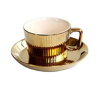GBZIJIE Coffee Cup Set,Cups and Saucers 250ml Gold Plated Ceramic Tea Coffee Cup & Saucer Set - White