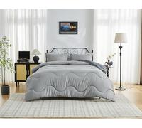 GC GAVENO CAVAILIA 10.5 Tog Double Duvet - Microfiber Quilt Wave Stitching, Down Alternative Comforter & Pillowcases, Reversible Coverless Duvet - Winter Warm Bedding - (200x200cm), Grey/Charcoal
