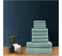 GC GAVENO CAVAILIA 10 Pcs Bathroom Towel Bale Set 100% Egyptian Cotton, Super Absorbent Striped Quick Dry Towels Set, Duck Egg