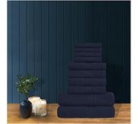 GC GAVENO CAVAILIA 10 Pcs Bathroom Towel Bale Set 100% Egyptian Cotton, Super Absorbent Striped Quick Dry Towels Set, Navy