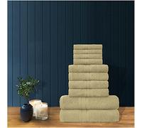 GC GAVENO CAVAILIA 10 Pcs Bathroom Towel Bale Set 100% Egyptian Cotton, Super Absorbent Striped Quick Dry Towels Set, Mocha