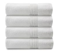 GC GAVENO CAVAILIA 100% Egyptian Cotton Quick Dry Bath Towel, 450 GSM Striped Towels For Bathroom, Pack of 4 Bathroom Towel Set, Super Absorbent Designer Towels, 70x120 CM, White