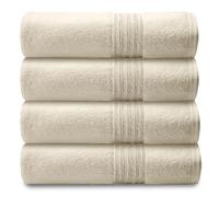 GC GAVENO CAVAILIA 100% Egyptian Cotton Quick Dry Bath Towel, 450 GSM Striped Towels For Bathroom, Pack of 4 Bathroom Towel Set, Super Absorbent Designer Towels, 70x120 CM, Cream