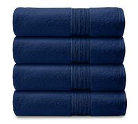 GC GAVENO CAVAILIA 100% Egyptian Cotton Quick Dry Bath Towel, 450 GSM Striped Towels For Bathroom, Pack of 4 Bathroom Towel Set, Super Absorbent Designer Towels, 70x120 CM, Navy