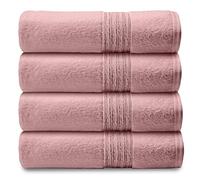 GC GAVENO CAVAILIA 100% Egyptian Cotton Quick Dry Bath Towel, 450 GSM Striped Towels For Bathroom, Pack of 4 Bathroom Towel Set, Super Absorbent Designer Towels, 70x120 CM, Blush Pink