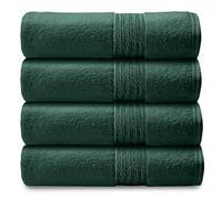 GC GAVENO CAVAILIA 100% Egyptian Cotton Quick Dry Bath Towel, 450 GSM Striped Towels For Bathroom, Pack of 4 Bathroom Towel Set, Super Absorbent Designer Towels, 70x120 CM, Dark Green