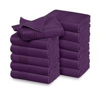 GC GAVENO CAVAILIA 100% Egyptian Cotton Washcloths For Face Gym Kitchen Shaving Towel - Face Clothes Pack of 12 Purple Quick Drying Hotel Quality Striped Towels 30x30 cm