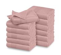 GC GAVENO CAVAILIA 100% Egyptian Cotton Washcloths For Face Gym Kitchen Shaving Towel - Face Clothes Pack of 12 Blush Pink Quick Drying Hotel Quality Striped Towels 30x30 cm
