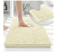 GC GAVENO CAVAILIA 100% Microfiber Chenille Bath Mat Set, 2 PC, Cream | Non Slip Back, Soft Touch, Highly Water Absorbent & Fast Drying, Toilet Rug with Pedestal Mat