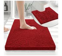 GC GAVENO CAVAILIA 100% Microfiber Chenille Bath Mat Set, 2 PC, Deep Red | Non Slip Back, Soft Touch, Highly Water Absorbent & Fast Drying, Toilet Rug with Pedestal Mat