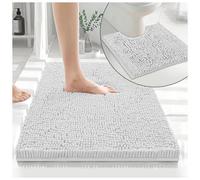 GC GAVENO CAVAILIA 100% Microfiber Chenille Bath Mat Set, 2 PC, White | Non Slip Back, Soft Touch, Highly Water Absorbent & Fast Drying, Toilet Rug with Pedestal Mat