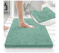 GC GAVENO CAVAILIA 100% Microfiber Toilet Rug Set, Loop Bath Mat Non Slip, Pedestal Mats For Bathroom, Duck Egg, Regular,678670