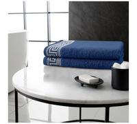 GC GAVENO CAVAILIA 2 Pack Egyptian Cotton Bath Sheet Towel Sets Bathroom, 500 GSM Greek Patterned Towels 80x140 CM, Super Soft Highly Absorbent Extra Large Beach Towels, Navy