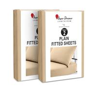 GC GAVENO CAVAILIA 2 Pack Fitted Sheet Single - Deep Pocket 25cm - Microfiber Bed Sheet (91x190 cm) - Wrinkle & Fade Resistant - Elastic Corners - Breathable & Easycare Bottom Sheet - Beige