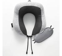 GC GAVENO CAVAILIA 2-Pack Travel Pillow Set for Neck Support | Memory Foam Neck Pillows with Removable Covers & Eye Masks | Adjustable Airplane pillow Best For Couple, Car, Train, Bus, Black/Grey