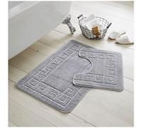 GC GAVENO CAVAILIA 2 Piece Washable Bathroom Mat, Extra Absorbent Anti Slip Bath Mats, Super Soft Toilet Rugs Set, Silver, (50 x 80, 50 x 40 cm), Regular