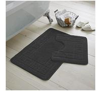 GC GAVENO CAVAILIA 2 Piece Washable Bathroom Mat, Extra Absorbent Anti Slip Bath Mats, Super Soft Toilet Rugs Set, Charcoal, Regular (50x80, 50x40 cm)