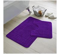 GC GAVENO CAVAILIA 2 Piece Washable Bathroom Mat, Extra Absorbent Anti Slip Bath Mats, Super Soft Toilet Rugs Set, Purple, Regular, (50 x 80, 50 x 40 cm)