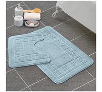 GC GAVENO CAVAILIA 2 Pieces Greek Key Pattern Bath Mat Set, Aqua | Non Slip, Machine Washable, Soft to the Touch, Quick Dry, Water Absorbent, Shower Mat & Pedestal Set