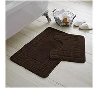 GC GAVENO CAVAILIA 2 Pieces Greek Key Pattern Bath Mat Set, Choco | Non Slip, Machine Washable, Soft to the Touch, Quick Dry, Water Absorbent, Shower Mat & Pedestal Set