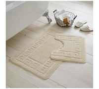 GC GAVENO CAVAILIA 2 Pieces Greek Key Pattern Bath Mat Set, Cream | Non Slip, Machine Washable, Soft to the Touch, Quick Dry, Water Absorbent, Shower Mat & Pedestal Set