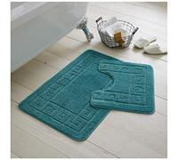 GC GAVENO CAVAILIA 2 Pieces Greek Key Pattern Bath Mat Set, Dark Teal | Non Slip, Machine Washable, Soft to the Touch, Quick Dry, Water Absorbent, Shower Mat & Pedestal Set