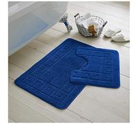 GC GAVENO CAVAILIA 2 Pieces Greek Key Pattern Bath Mat Set, Royal Blue | Non Slip, Machine Washable, Soft to the Touch, Quick Dry, Water Absorbent, Shower Mat & Pedestal Set