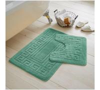 GC GAVENO CAVAILIA 2 Pieces Greek Key Pattern Bath Mat Set, Sage Green | Non Slip, Machine Washable, Soft to the Touch, Quick Dry, Water Absorbent, Shower Mat & Pedestal Set