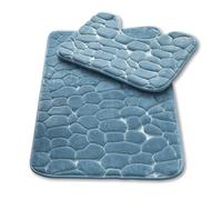GC GAVENO CAVAILIA 2 Pieces Memory Foam Bath & Pedestal Mat Set, Aqua | Pebble Stone Design, Quick Dry, Non Slip Backing, Ultra Absorbent, Hypoallergenic, Machine Washable