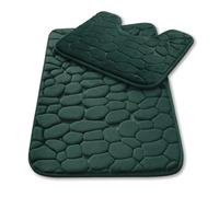 GC GAVENO CAVAILIA 2 Pieces Memory Foam Bath & Pedestal Mat Set, Green | Pebble Stone Design, Quick Dry, Non Slip Backing, Ultra Absorbent, Hypoallergenic, Machine Washable