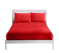 GC GAVENO CAVAILIA 25cm Deep Fleece Fitted Sheet Super King - Soft 100% Polyester Teddy Bear Bedding - Warm & Cozy Elastic Corner Bottom Sheets Red - Fluffy Super King-Size Bed Sheet, 182x203cm