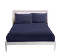 GC GAVENO CAVAILIA 25cm Deep Fleece Fitted Sheet Super King - Soft 100% Polyester Teddy Bear Bedding - Warm & Cozy Elastic Corner Bottom Sheets Navy - Fluffy Super King-Size Bed Sheet, 182x203cm