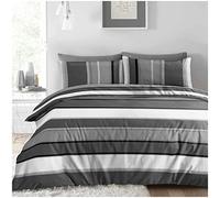 GC GAVENO CAVAILIA 3 Piece Stripe Reversible Bedding Set - Single Duvet Cover, Fitted Sheet & Pillowcase - Modern Luxurious Linen Super Soft Complete Bed Set - Grey