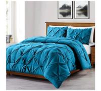 GC GAVENO CAVAILIA 3 Pieces Diamond Duvet Cover | Super Soft Pinch Pleat Bedding Double | Light Weight Pintuck 1x Quilt Cover Bedset With 2x Pillowcases | Deep Teal