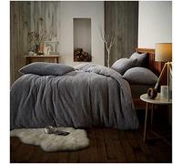 GC GAVENO CAVAILIA 3 Pieces Teddy Bear Duvet Cover Kingsize | Super Soft Thermal Quilt Covers Bedset With Matching Pillowcases | Easycare Warm Fluffy Fleece Bedding Set | Silver