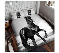 GC GAVENO CAVAILIA 3D Wildlife Duvet Cover Animal Printed Quilt Set Luxury Bedding, Polycotton, Black Horse, Single