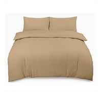 GC GAVENO CAVAILIA 3Pcs Brushed Cotton Double Duvet Set, Plain Dyed Bedding Sets, Reversible Flannelette Quilt Bedset, Natural