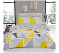 GC GAVENO CAVAILIA 3Pcs Geometrical Shapes Duvet Cover, Geometric Bedding Sets, Reversible Triangle King Size Quilt Set, Ochre/Grey