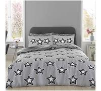GC GAVENO CAVAILIA 4 Pieces Star Complete Bedding Set King Size, Stars Printed Fitted Sheet With Pillowcases, Reversible Star Pattern Cotton Blend Duvet Set, Grey