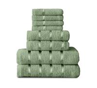 GC GAVENO CAVAILIA 8 Piece Cotton Egyptian Bath Towels Bale Set, Highly Absorbent Quick Drying Towel, Ultra Soft 4x Face 2x Hand 2x Bath Striped Towels Set, Sage Green