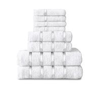 GC GAVENO CAVAILIA 8 Piece White Towel Bale Set, Quick Dry Highly Absorbent Cotton Towel Sets Bathroom, 450 GSM Towels Sets, 4x Face Towel 2x Hand Towels 2x Bath Towels
