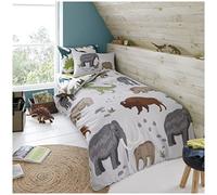 GC GAVENO CAVAILIA Animal Printed Woolly Mammoth Kids Single Duvet Set and Pillowcase, Easycare Reversible Cosy Children Quilt Cover, Multi