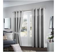 Gc Gaveno Cavailia Aviv Luxury Striped Curtain 66X72 Cm Silver Sparkle Eyelets With Matching Tiebacks