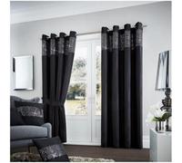 Gc Gaveno Cavailia Aviv Modern Style Lined Diamante Band Curtains 66X54 Cm Black Luxurious Sparkle Eyelet For Bedroom