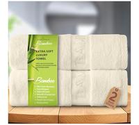 GC GAVENO CAVAILIA Bamboo Bath Sheet Extra Large (80x140cm) - 500 GSM Super Water Absorbent Towels Large Bamboo Towels 2 Pack (60% Bamboo, 40% Cotton) - Extra Soft Towel Bath Sheets - Cream