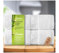 GC GAVENO CAVAILIA Bamboo Bath Sheet Extra Large (80x140cm) - 500 GSM Super Water Absorbent Towels Large Bamboo Towels 2 Pack (60% Bamboo, 40% Cotton) - Extra Soft Towel Bath Sheets - White
