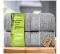 GC GAVENO CAVAILIA Bamboo Bath Towels Set | Pack of 2 Ultra Absorbent Big Bath Towels | 550 GSM Quick Drying Anti Bacterial Shower Towels | Silver 70x120 Cm